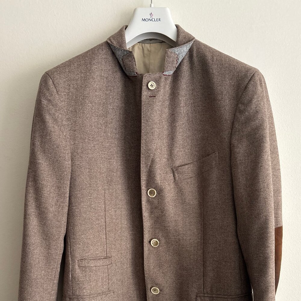 $5500 Brunello Cucinelli Wool Cashmere Herringbone Sport Coat Elbow Patch - 40 - Picture 2 of 16